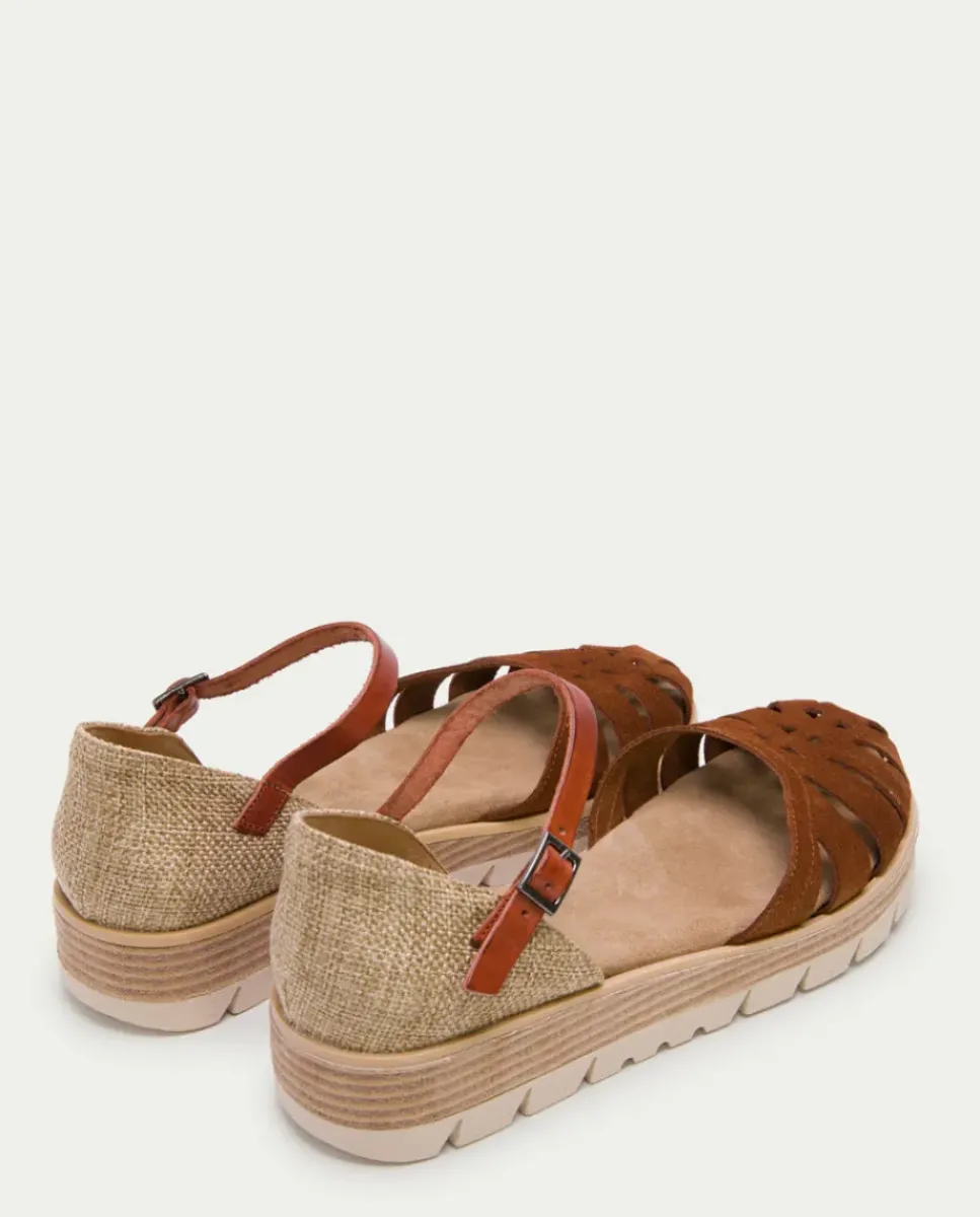 PORRONET Sandalias Cuña|Sandalia Cuña Serraje Cuero Bianca