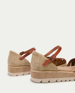 PORRONET Sandalias Cuña|Sandalia Cuña Serraje Cuero Bianca