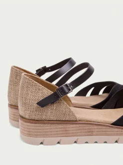 PORRONET Sandalias Cuña|Sandalia Cuña Serraje Negro Bianca