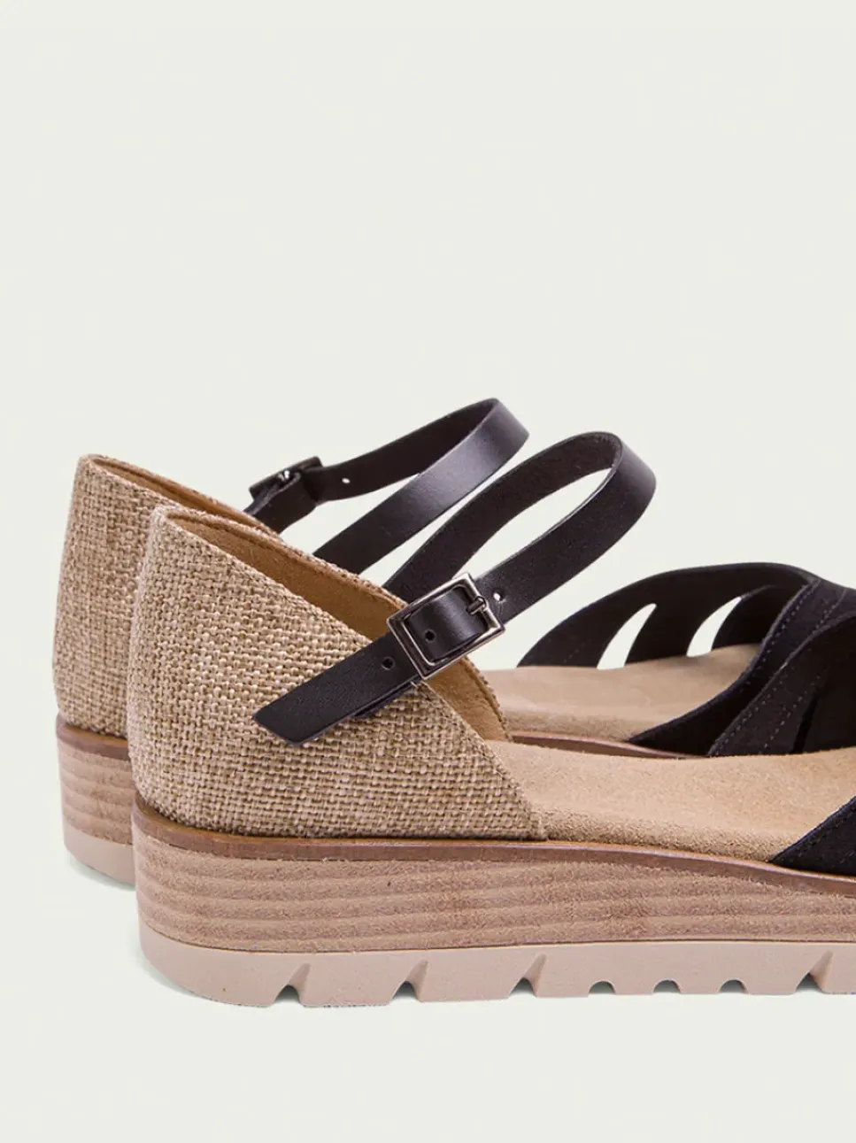 PORRONET Sandalias Cuña|Sandalia Cuña Serraje Negro Bianca