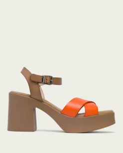 PORRONET Sandalias Tacón|Sandalia Piel Naranja Zoe