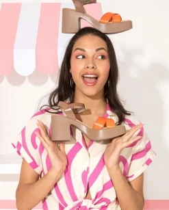 PORRONET Sandalias Tacón|Sandalia Piel Naranja Zoe