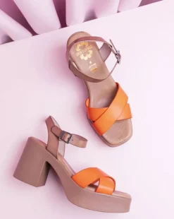 PORRONET Sandalias Tacón|Sandalia Piel Naranja Zoe