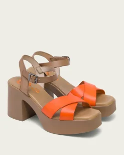 PORRONET Sandalias Tacón|Sandalia Piel Naranja Zoe
