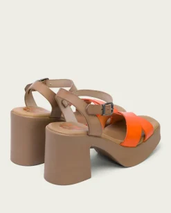 PORRONET Sandalias Tacón|Sandalia Piel Naranja Zoe