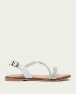 PORRONET Sandalias Planas|Sandalia Plana Con Brillantes Blanca Axa