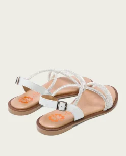 PORRONET Sandalias Planas|Sandalia Plana Con Brillantes Blanca Axa