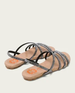 PORRONET Sandalias Planas|Sandalia Plana De Brillantes Plomo Aitana