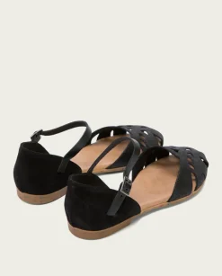 PORRONET Sandalias Planas|Sandalia Plana Piel Negro Adriana