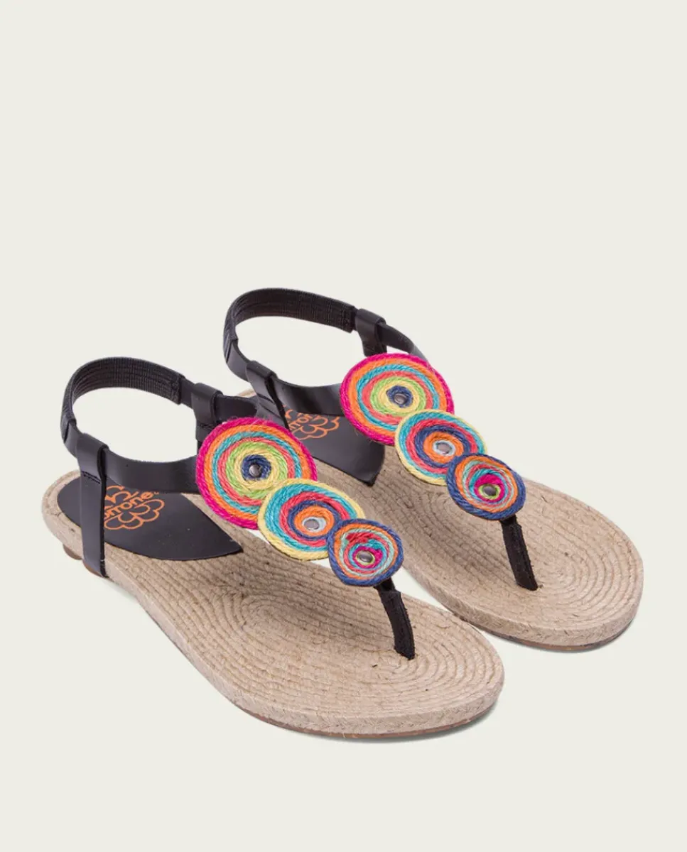 PORRONET Sandalias Planas|Sandalia Plana Yute Y Piel Negro Mia