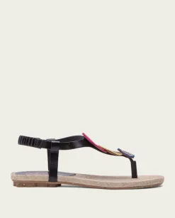 PORRONET Sandalias Planas|Sandalia Plana Yute Y Piel Negro Mia