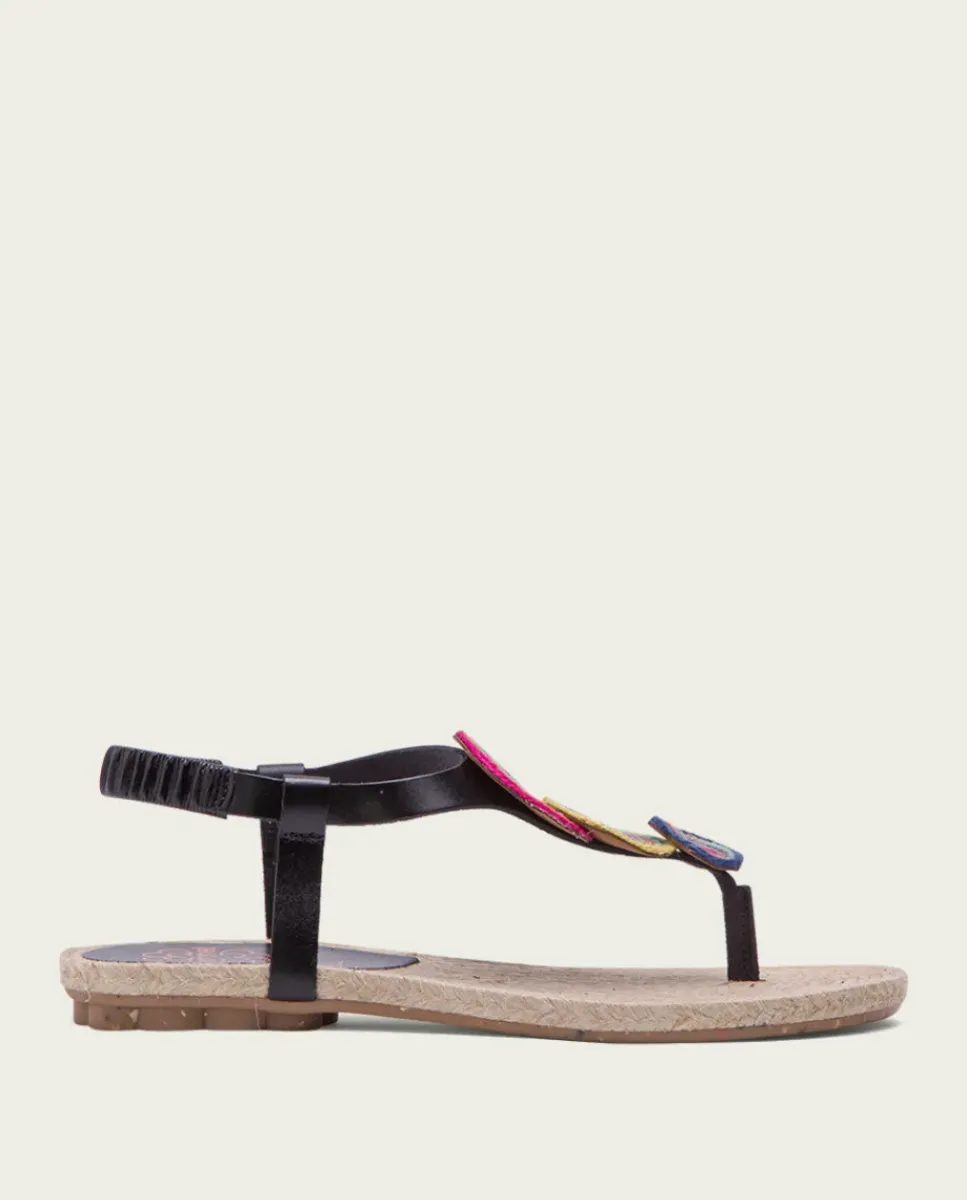 PORRONET Sandalias Planas|Sandalia Plana Yute Y Piel Negro Mia