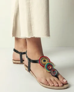 PORRONET Sandalias Planas|Sandalia Plana Yute Y Piel Negro Mia