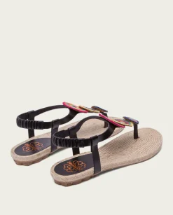 PORRONET Sandalias Planas|Sandalia Plana Yute Y Piel Negro Mia