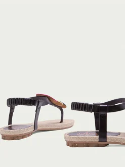 PORRONET Sandalias Planas|Sandalia Plana Yute Y Piel Negro Mia