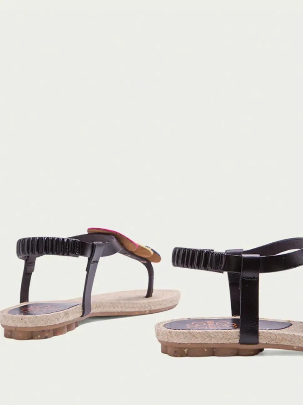 PORRONET Sandalias Planas|Sandalia Plana Yute Y Piel Negro Mia