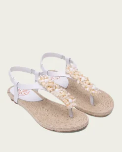 PORRONET Sandalias Planas|Sandalia Plana Yute Y Piel Blanco Martia