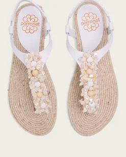 PORRONET Sandalias Planas|Sandalia Plana Yute Y Piel Blanco Martia