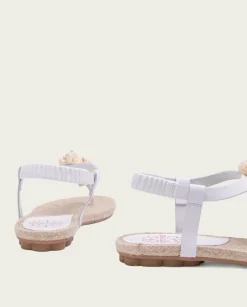 PORRONET Sandalias Planas|Sandalia Plana Yute Y Piel Blanco Martia