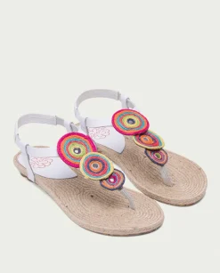 PORRONET Sandalias Planas|Sandalia Plana Yute Y Piel Blanco Mia
