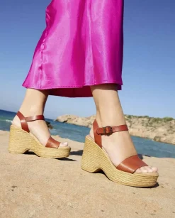 PORRONET Sandalias Cuña|Sandalia Tacón Alto Cuero Michele