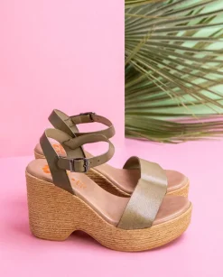 PORRONET Sandalias Cuña|Sandalia Tacón Alto Kaki Michele