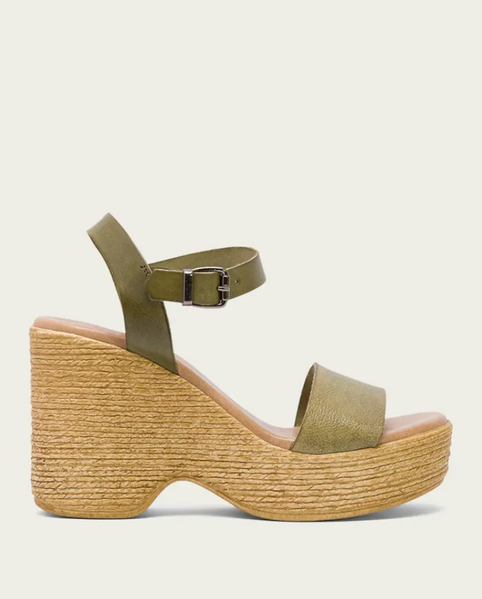 PORRONET Sandalias Cuña|Sandalia Tacón Alto Kaki Michele