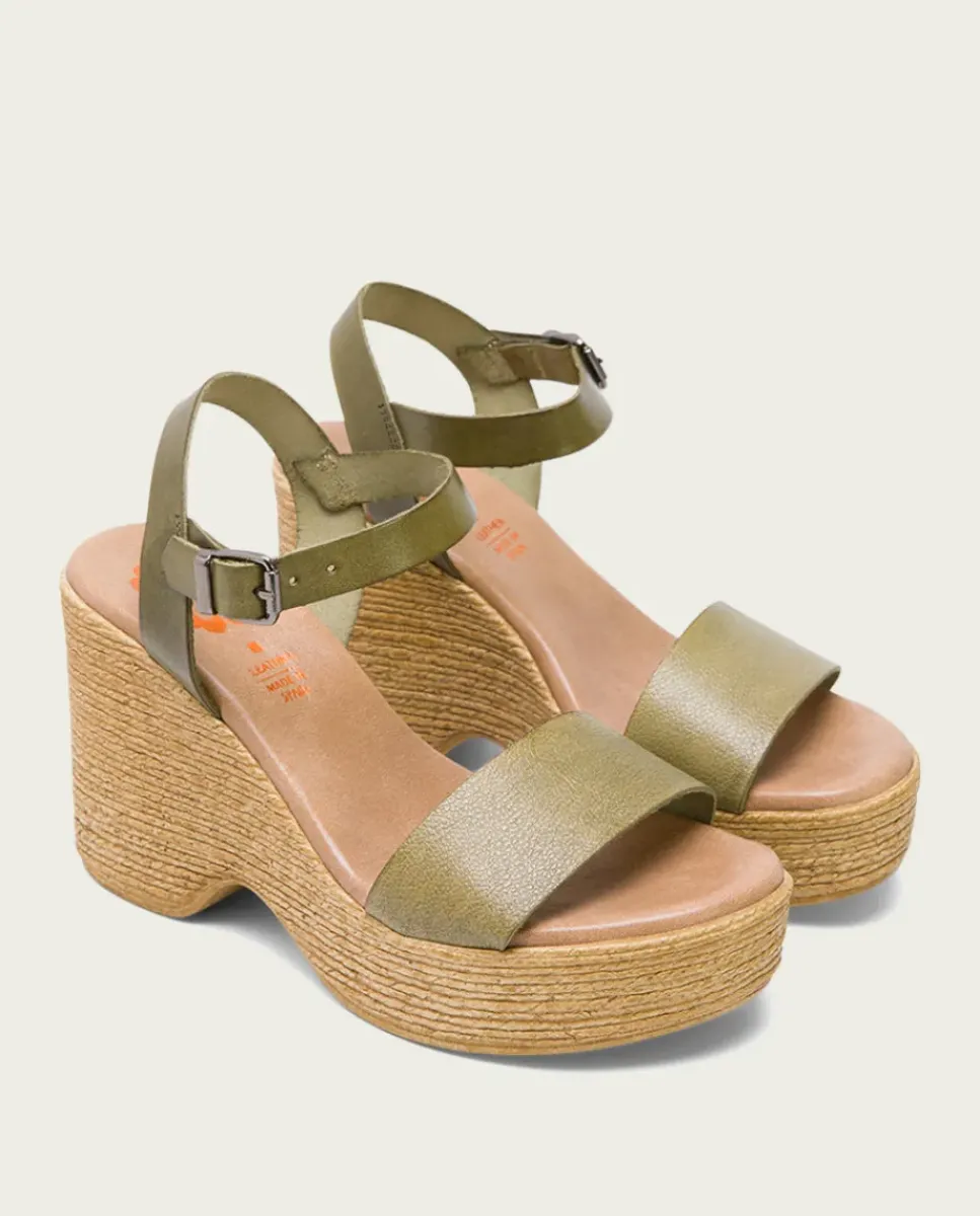 PORRONET Sandalias Cuña|Sandalia Tacón Alto Kaki Michele