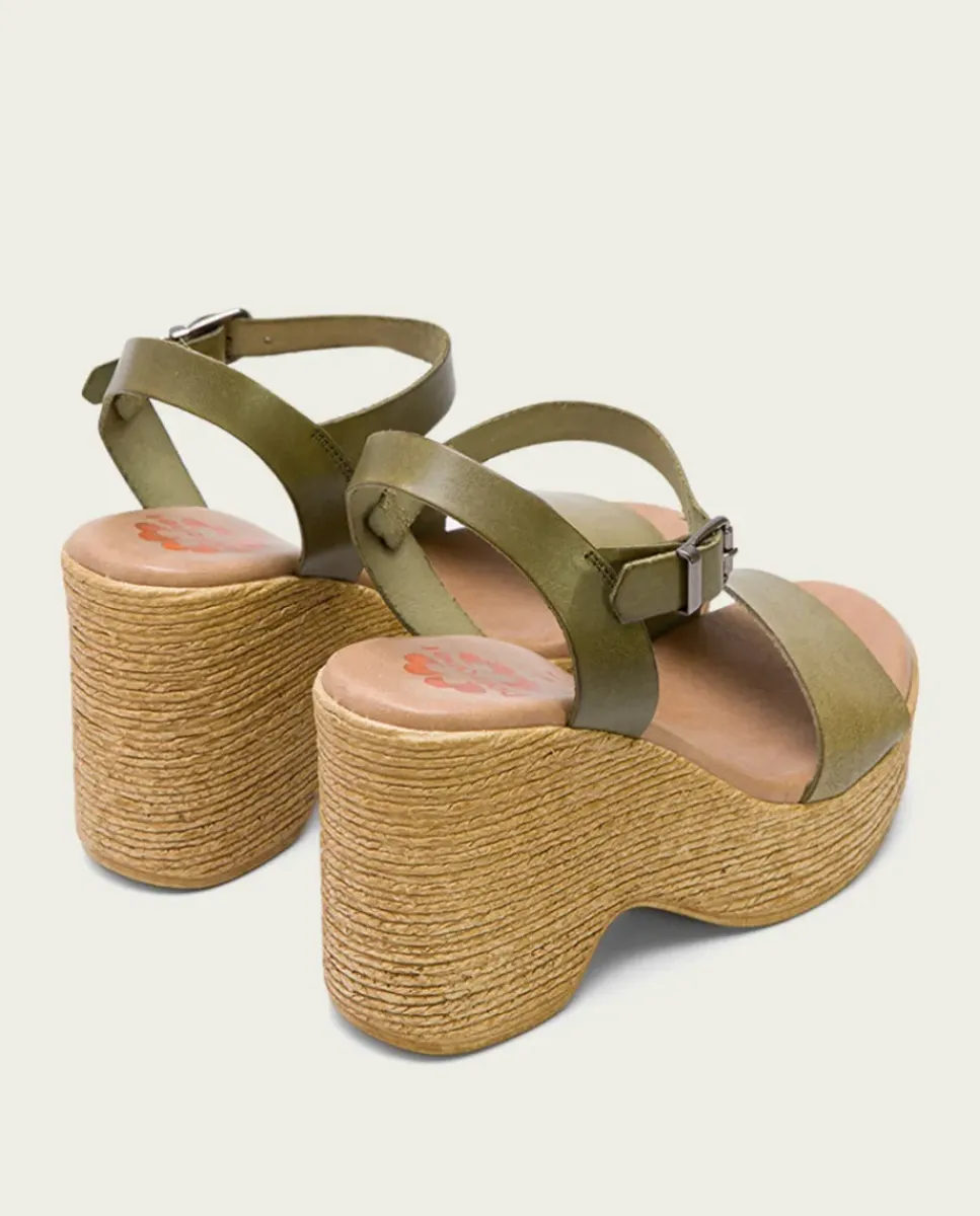 PORRONET Sandalias Cuña|Sandalia Tacón Alto Kaki Michele