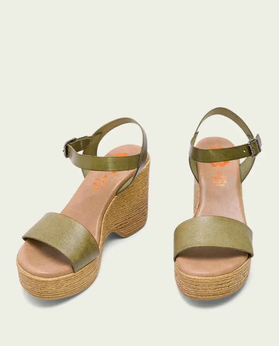 PORRONET Sandalias Cuña|Sandalia Tacón Alto Kaki Michele