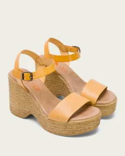 PORRONET Sandalias Cuña|Sandalia Tacón Alto Mostaza Michele