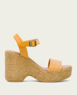 PORRONET Sandalias Cuña|Sandalia Tacón Alto Mostaza Michele