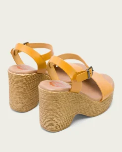 PORRONET Sandalias Cuña|Sandalia Tacón Alto Mostaza Michele