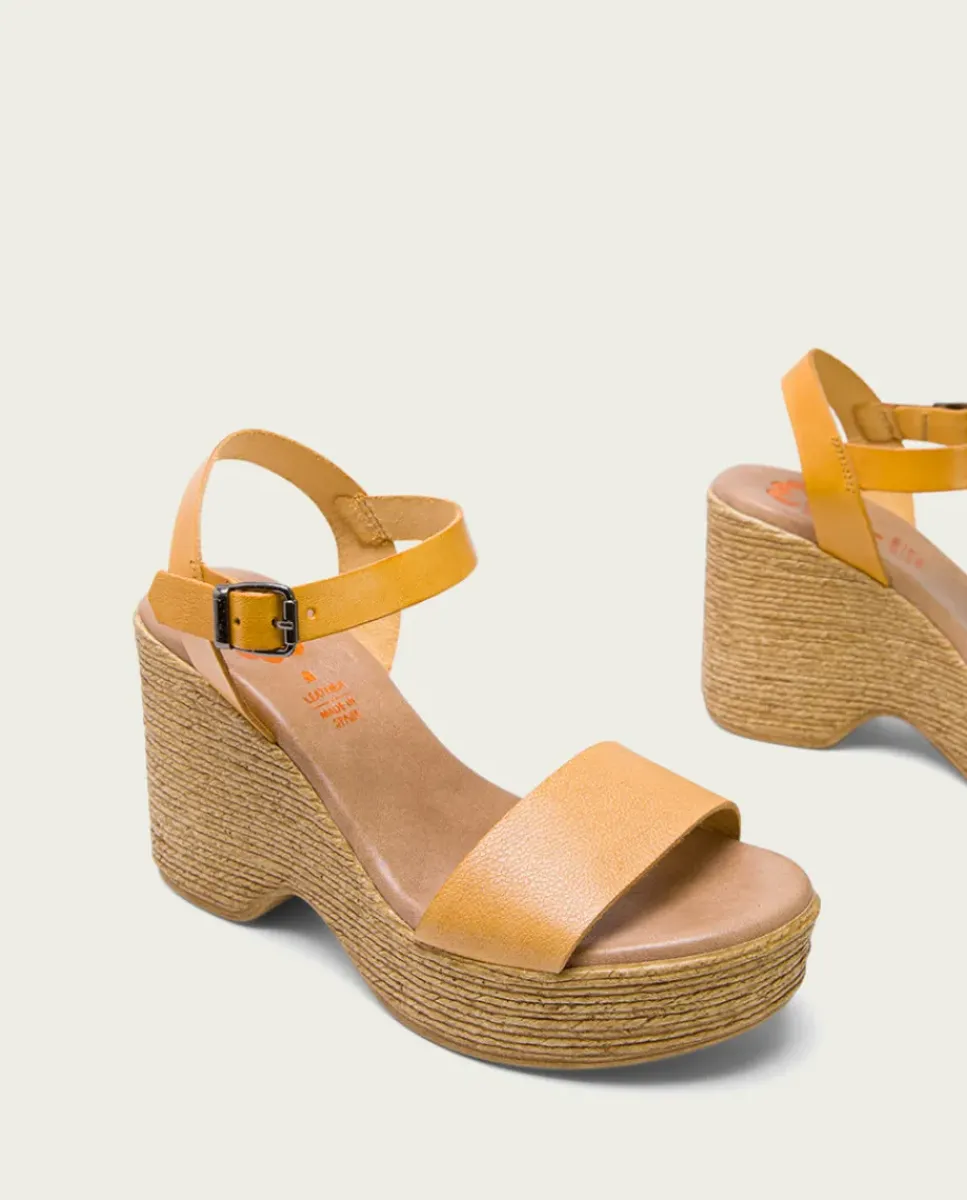 PORRONET Sandalias Cuña|Sandalia Tacón Alto Mostaza Michele