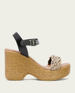 PORRONET Sandalias Cuña|Sandalia Tacón Alto Negro Plomo Raina