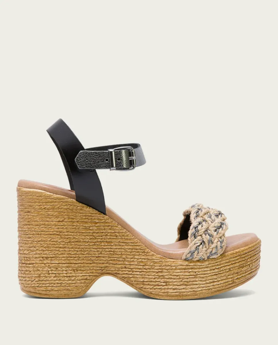 PORRONET Sandalias Cuña|Sandalia Tacón Alto Negro Plomo Raina