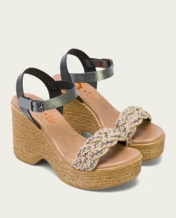 PORRONET Sandalias Cuña|Sandalia Tacón Alto Negro Plomo Raina