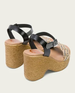 PORRONET Sandalias Cuña|Sandalia Tacón Alto Negro Plomo Raina