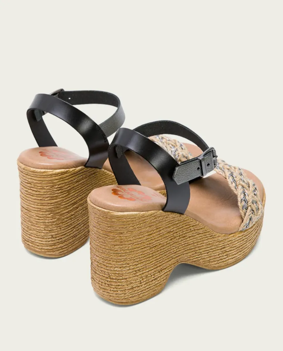 PORRONET Sandalias Cuña|Sandalia Tacón Alto Negro Plomo Raina