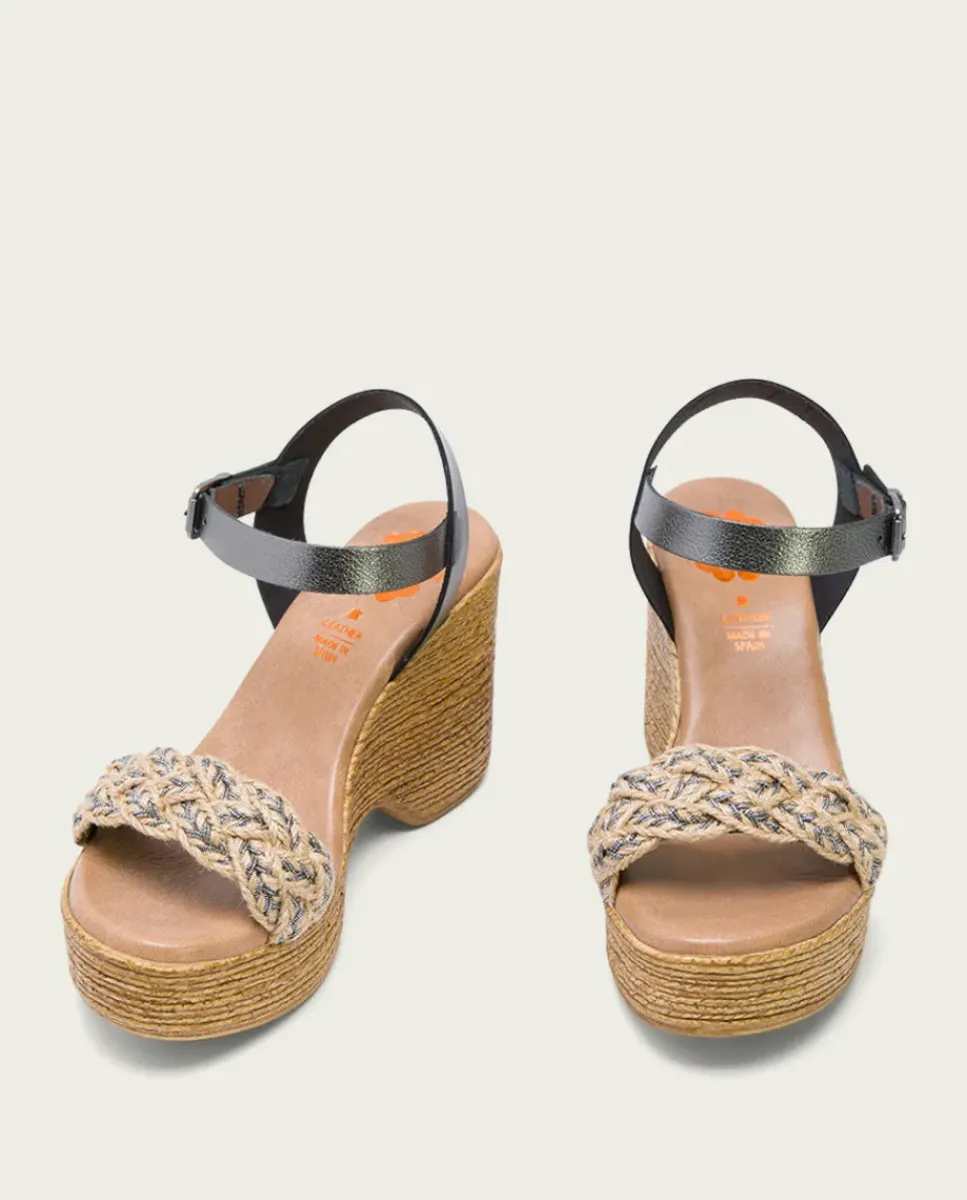 PORRONET Sandalias Cuña|Sandalia Tacón Alto Negro Plomo Raina