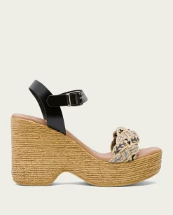 PORRONET Sandalias Cuña|Sandalia Tacón Alto Negro Mariel