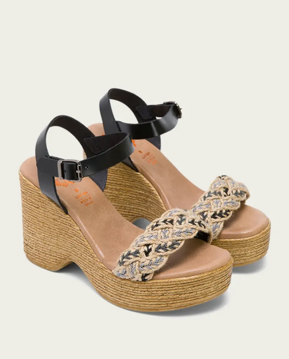 PORRONET Sandalias Cuña|Sandalia Tacón Alto Negro Mariel
