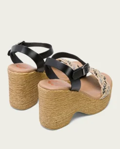 PORRONET Sandalias Cuña|Sandalia Tacón Alto Negro Mariel