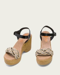 PORRONET Sandalias Cuña|Sandalia Tacón Alto Negro Mariel