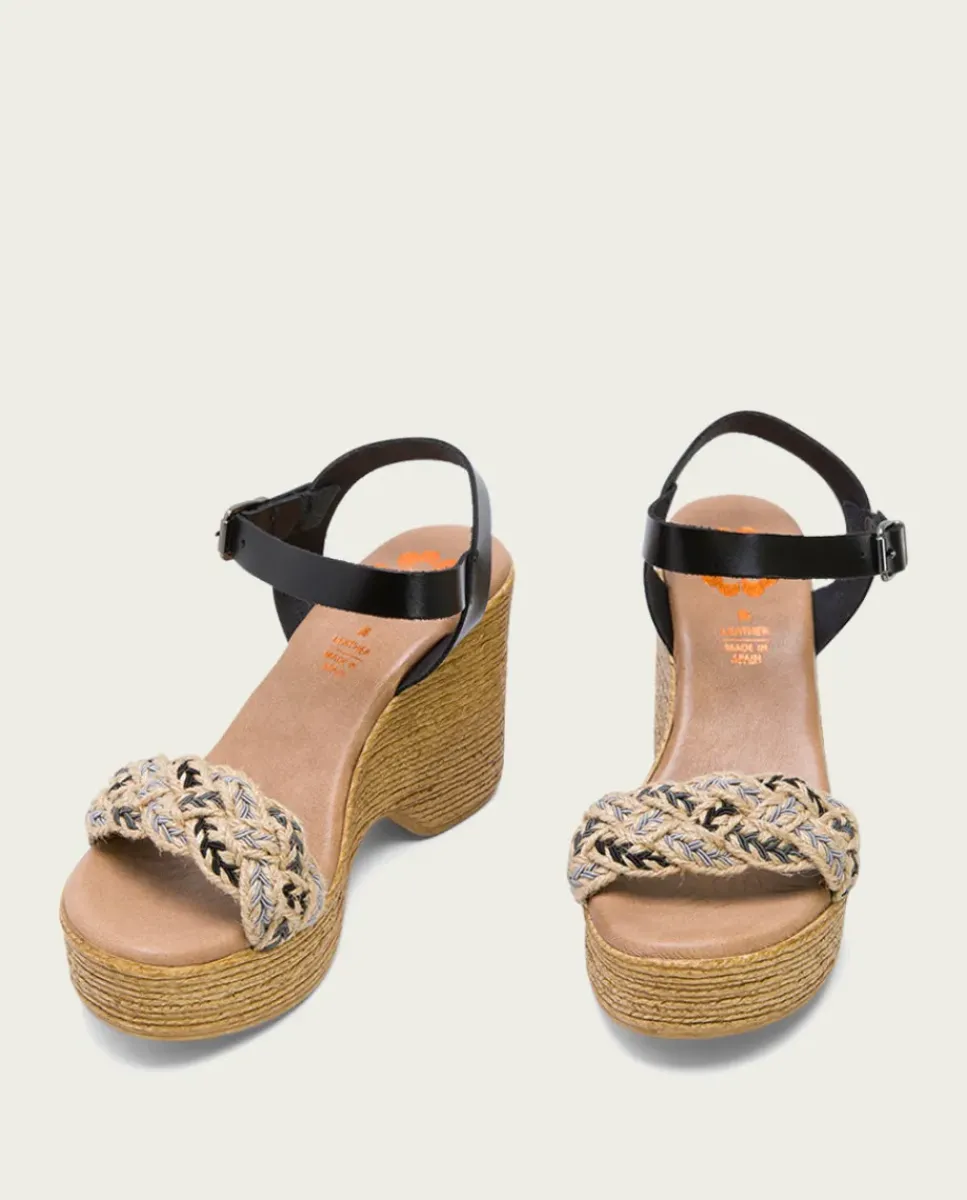 PORRONET Sandalias Cuña|Sandalia Tacón Alto Negro Mariel