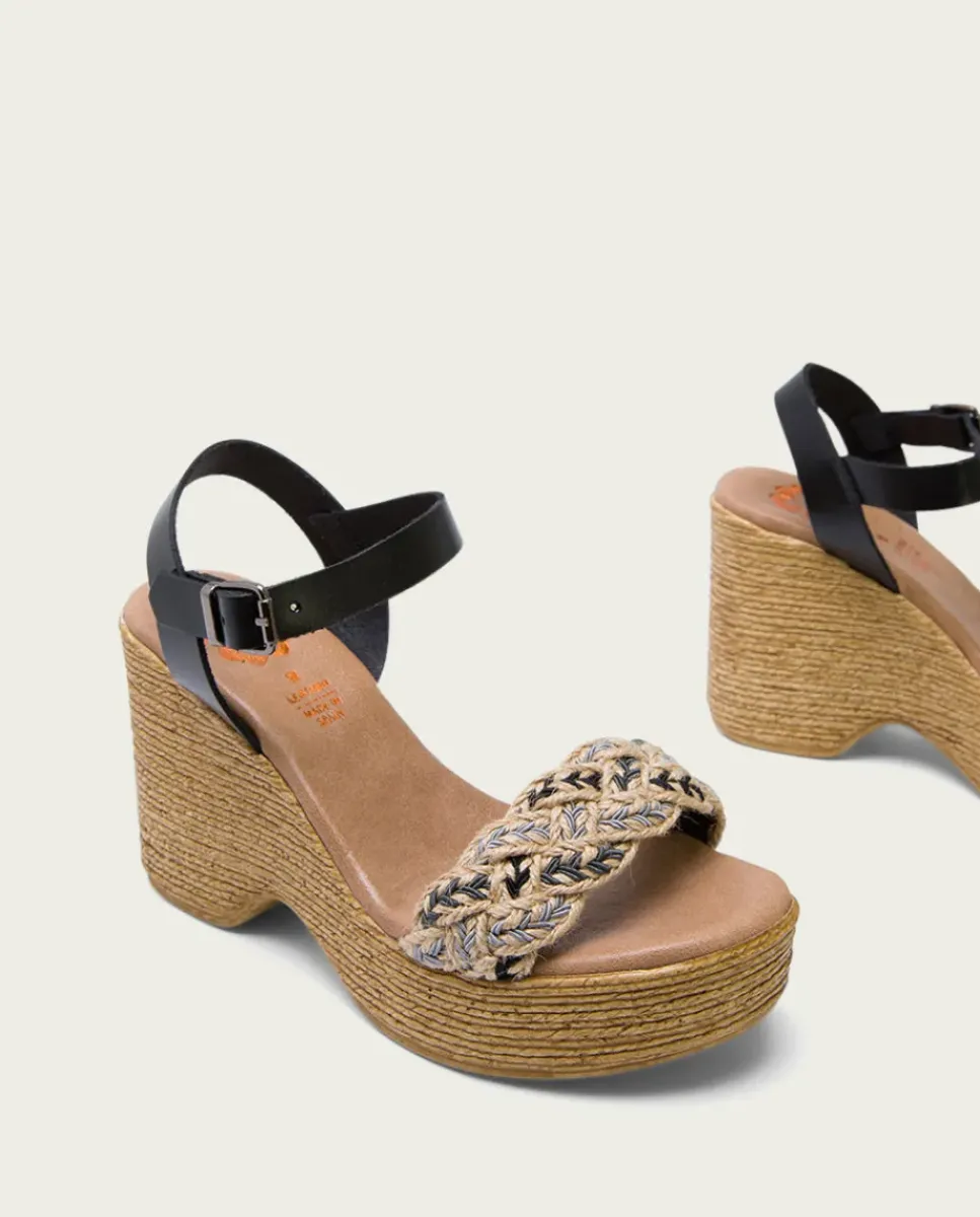 PORRONET Sandalias Cuña|Sandalia Tacón Alto Negro Mariel
