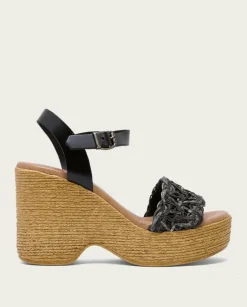PORRONET Sandalias Cuña|Sandalia Tacón Alto Negro Mencia