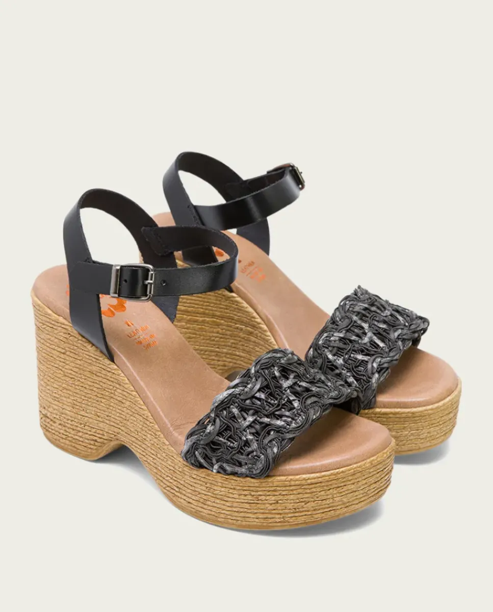 PORRONET Sandalias Cuña|Sandalia Tacón Alto Negro Mencia