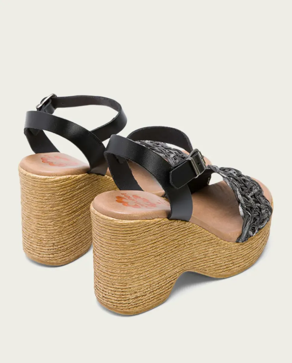 PORRONET Sandalias Cuña|Sandalia Tacón Alto Negro Mencia