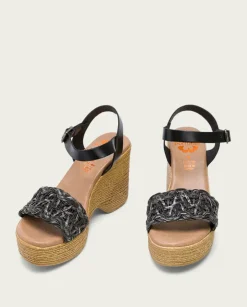 PORRONET Sandalias Cuña|Sandalia Tacón Alto Negro Mencia